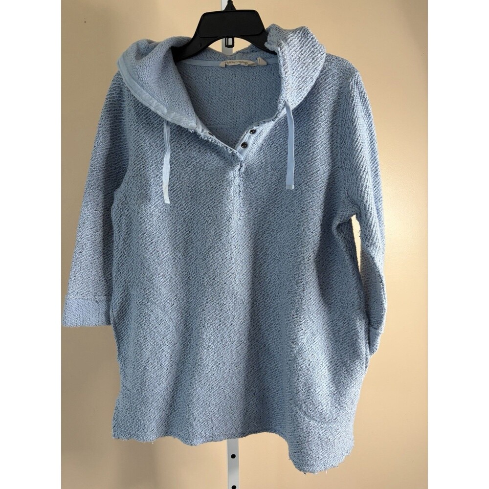 Soft Surroundings Light Blue Relaxed Collar Tunic Hood Sweatshirt Pocket M Boho
